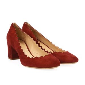LIKE NEW Chloe Suede Burgundy Scallop Heels